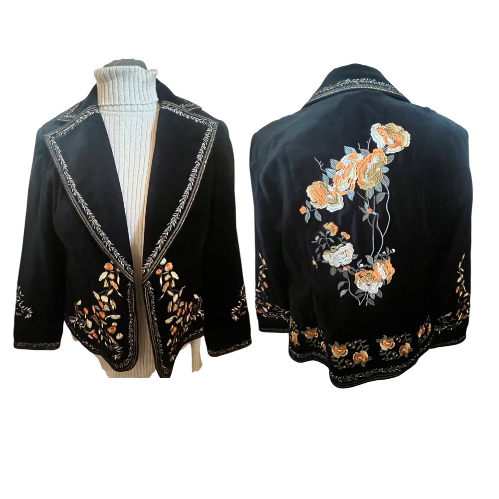 Peter Nygard Embroidered Collection Jacket Blazer Black L Velvet NWOT Georgous